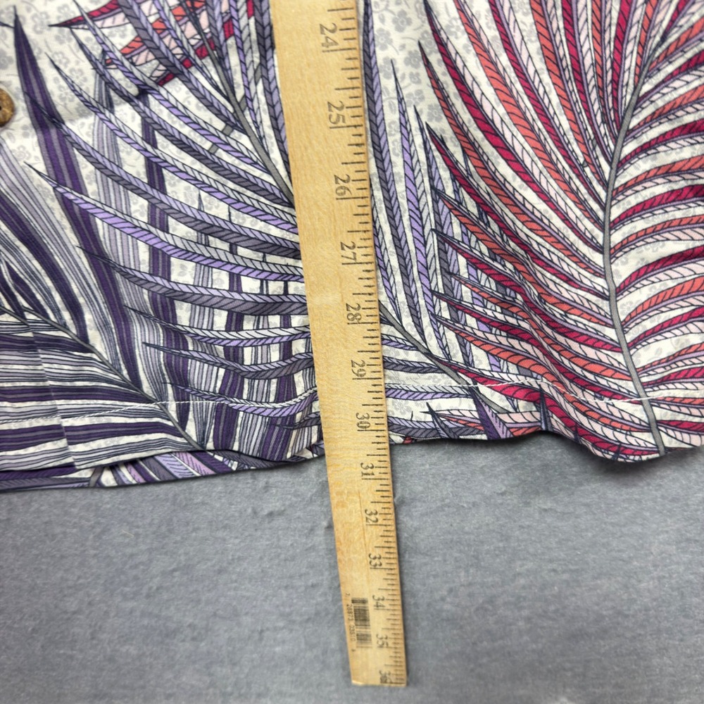Tommy Bahama IslandZone Mens XL Silk Blend Palm Leaf Print Camp Shirt Purple Red - Picture 6 of 8